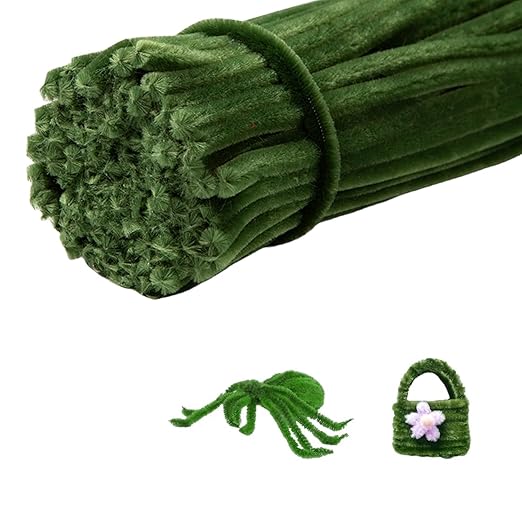 100 Pieces Pipe Cleaners Chenille Stem, Green Pipe Cleaners Craft Set for Pipe Cleaners DIY Christmas Tree Arts Crafts Decorations, Chenille Stems Pipe Cleaners (Moss Green)