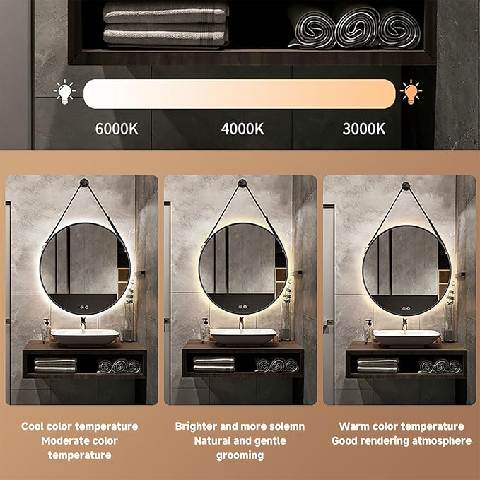 JSLJDM 500X500 mm Illuminated Backlit LED Bathroom Mirror, Wall Mounted Multifunction Bathroom Vanity Mirror with Lights and Demister Pad, Energy-Saving Illuminated Smart Mirror 80cm/31.5in Gold