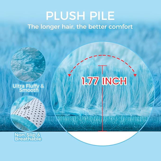 Ultra Soft Rug for Living Room, 8X10 Fluffy Shag Area Rug for Bedroom, Modern Shaggy Carpets Fuzzy Rug for Teens Dorm Nursery Home Decor Aesthetic, Upgrade Anti-Skid Durable, Tie-Dyed Blue