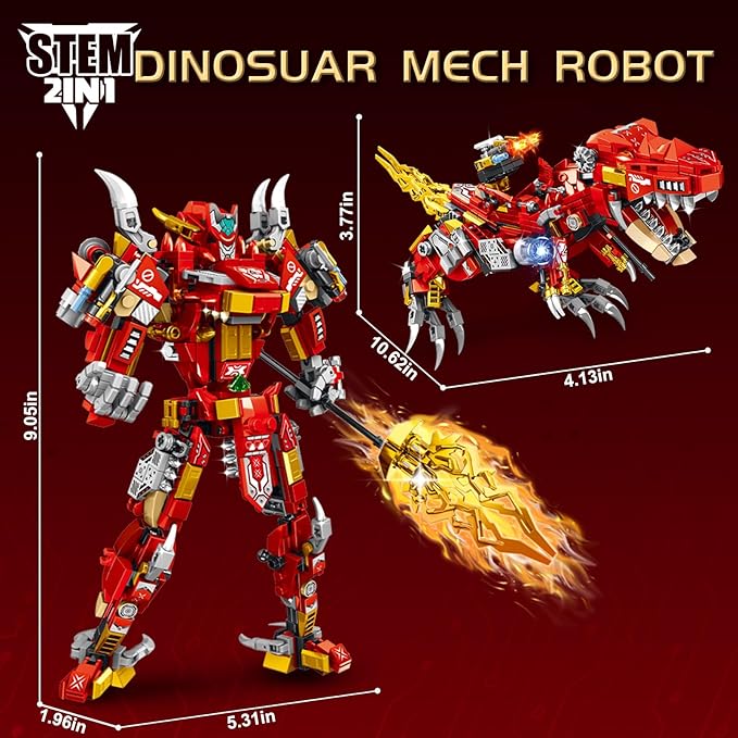 STEM 2 in1 Tyrannosaurus Dinosaur Building Kits, Compatible with Dinosaur Set, Transforming Mech Robot Building Sets for Adults, Educational Gift Toy for Kids Boys 6-10 (504 PCS)