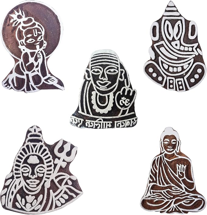 Royal Kraft Religious Wooden Printing Stamps (Set of 5) - DIY Henna Fabric Textile Paper Clay Pottery Blocks Htag2220