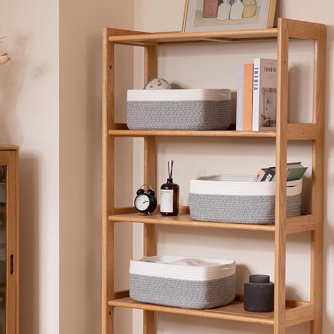 Storage Baskets for Organizing 3 Pack, Woven Baskets for Shelves, Closet Organizer Bins Empty Gift Basket Toy Storage for Toys, Books, Towels, Clothes, 15"x11.42"x6.7", Grey