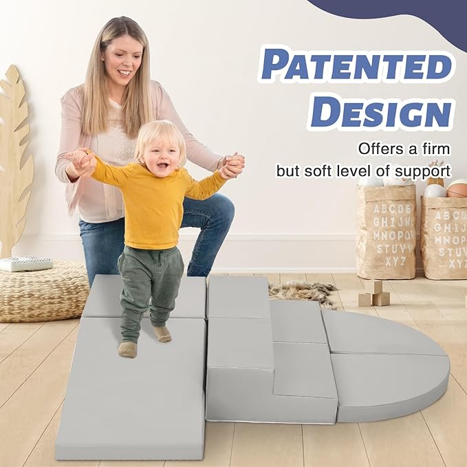 6-Piece Soft PU Leather Toddlers Climbing Toys, Baby Foam Climbing Blocks for Kids 3, Baby Climbing Structures Play Gym for Toddlers, Indoor Climb and Crawl Activity Play Set