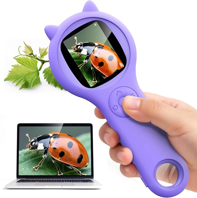 Microscope for Kids - Mini Pocket Handheld Microscope for Toddlers-STEM Educational Science Kit Toys for Christmas Birthday Gifts Toys for 5 6 7 8 9 10 11 12 Year Old Girls（Purple）