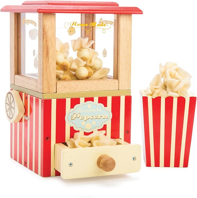 Le Toy Van - Wooden Honeybake Retro Popcorn Machine | Cinema, Kitchen Or Movies Pretend Play | Movie Night Role Kids Play Toy