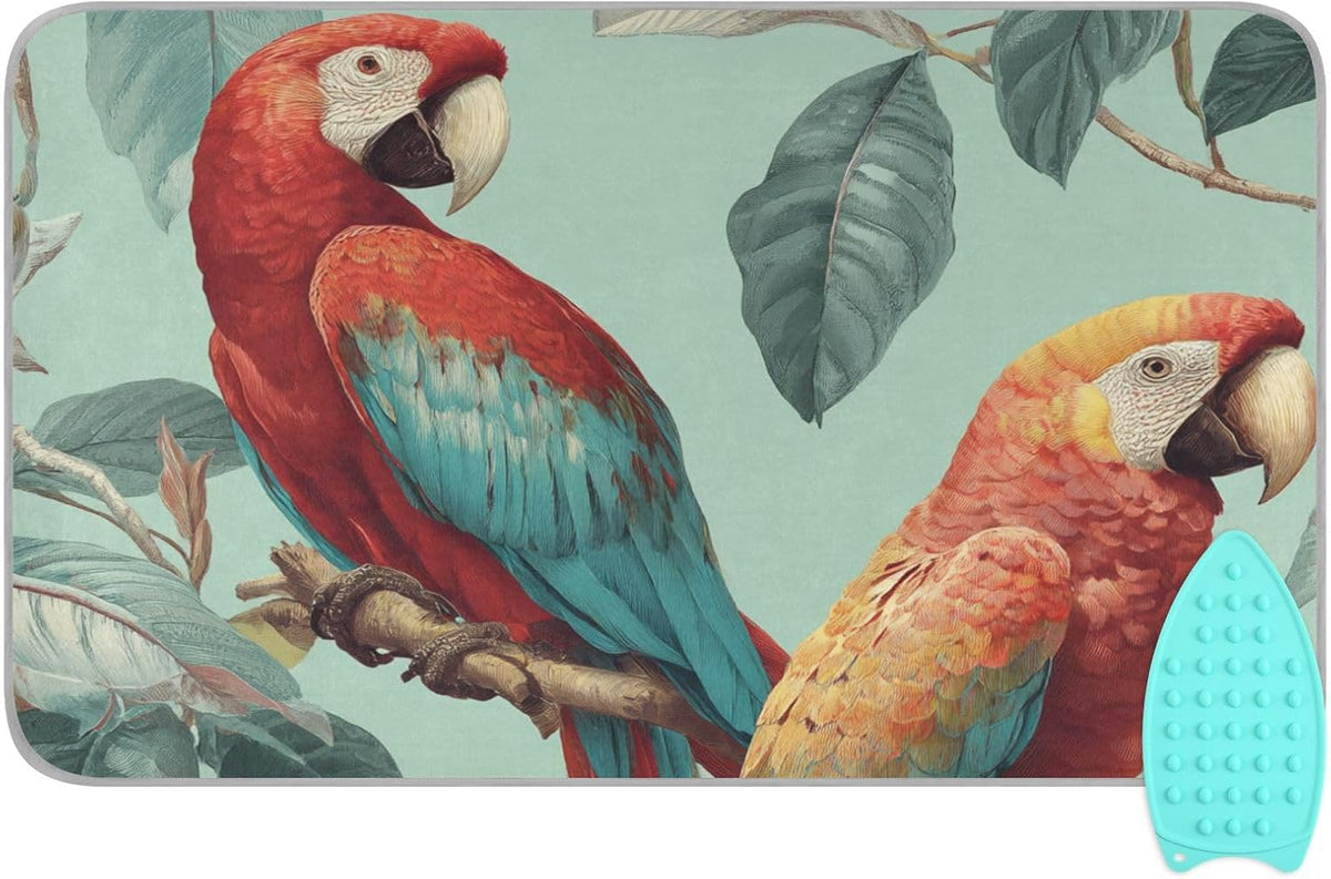 Tropical Parrots on The Branc Ironing Mat Thickened Ironing Blanket Travel Portable Double-Side Using Ironing Pad Travel Isolate Heat Pad Cover for Washer Dryer Table Top Countertop 27.6x47.2