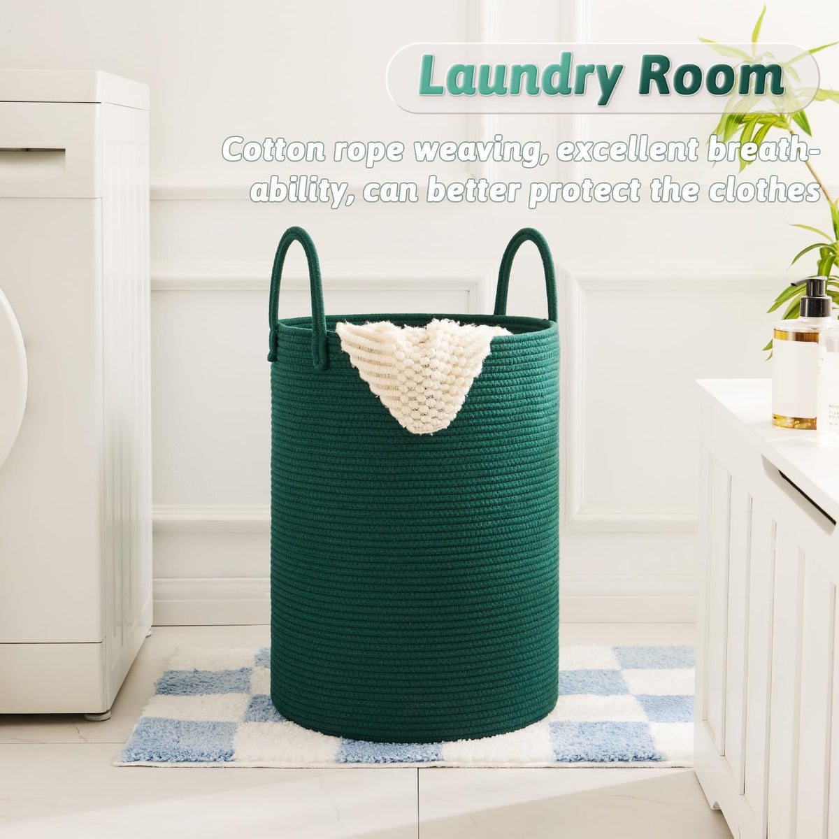 Laundry Basket,Woven Cotton Rope Laundry Hamper,40L for Decorative Storage of Dirty Clothes,Toys and Blankets in Bathroom,Baby Room and Living Room