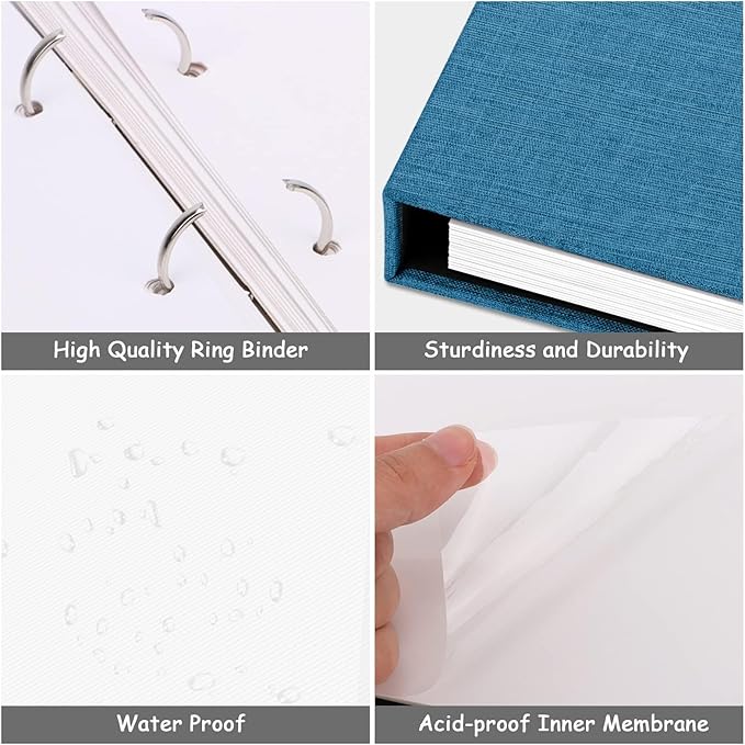 Zesthouse Large 18In Photo Album Self Adhesive 60 Pages, 3-Ring Scrapbook Albums Holds 8x10 5x7 4x6 Photos, DIY Magnetic Picture Book with Writing Space, Gift for Family Wedding Baby