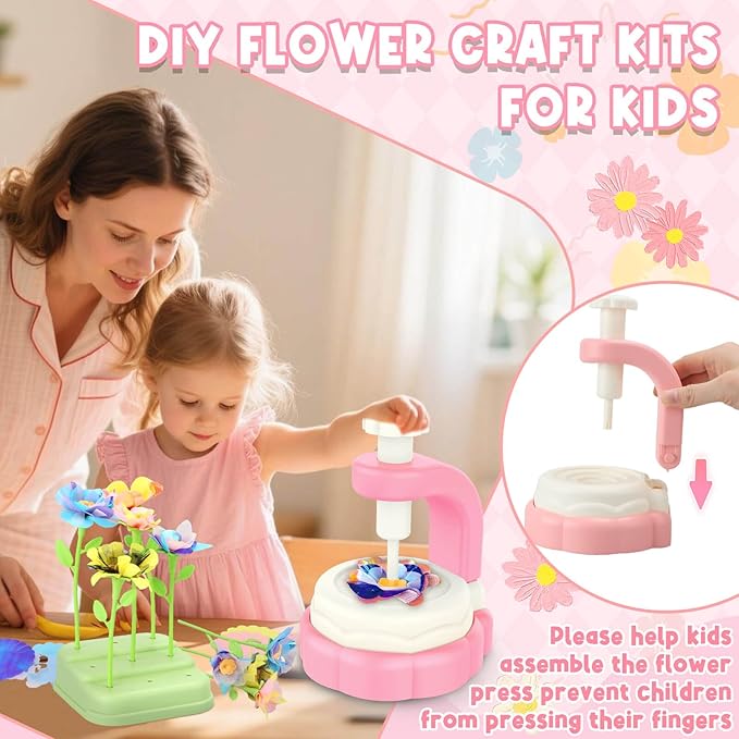 DIY Flower Craft Kits for Kids Ages 5-7: Fabric Flower Bouquets Toys, Arts and Crafts Kit for 4-8 Year Old Girls, Stem Educational Screen-Free Creative Play Gift for Girls Ages 3+