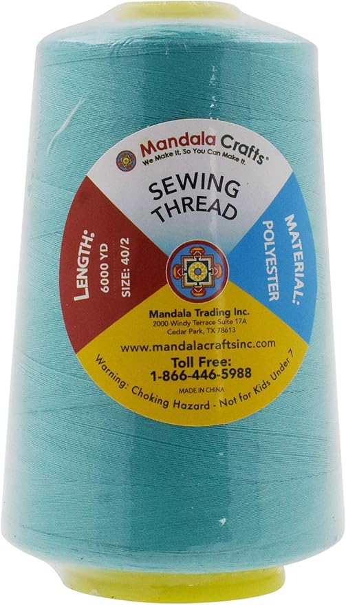 Mandala Crafts 4 Pack of Serger Threads Cones Spools - 40S/2 24000 Yards Polyester Turquoise Threads for Sergers Machine and Overlock Quilting Sewing Machine