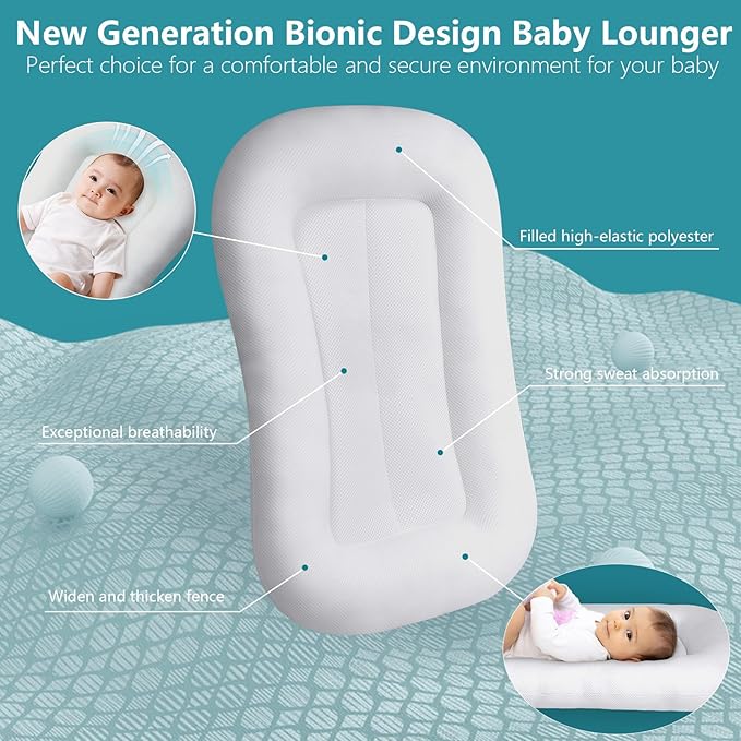 Baby Lounger, Baby Lounger for Newborn 0-12 Months, Portable Infant Lounger Soft Cotton Breathable for Home & Travel (Pink)