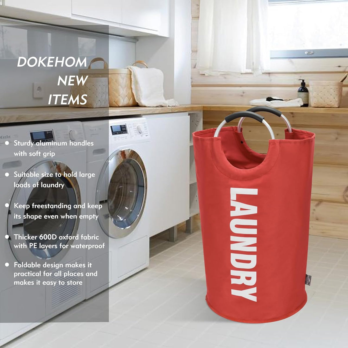 DOKEHOM 125L X-Large Collapsible Washing Laundry Basket Bag (7 Colors) for Bedroom, Fabric (Red, XL)