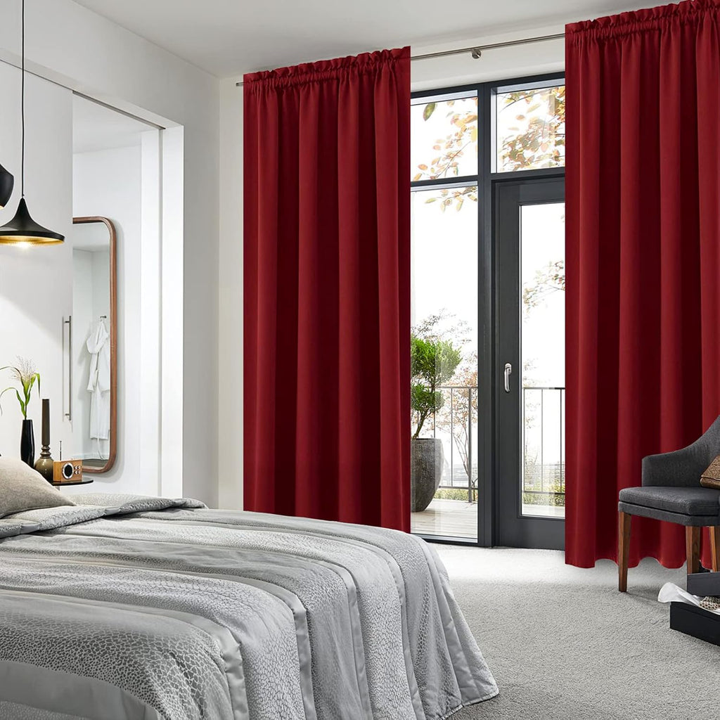 DWCN Christmas Blackout Curtains Room Darkening Thermal Insulated Bedroom Curtains Window Curtain Panels, 52 x 84 inches Long, Set of 2 Burgundy Rod Pocket Drapes