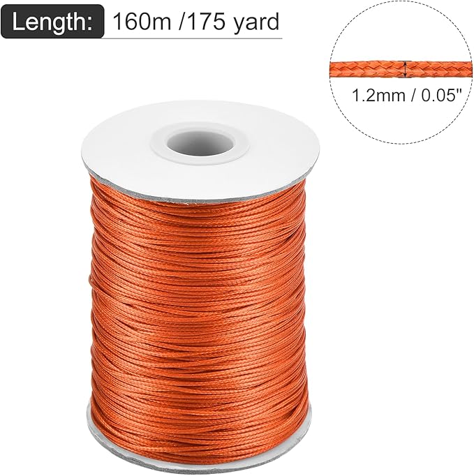 MECCANIXITY Waxed Cord 1.2mm Waxed Polyester Cord 175 Yard Wax String for Bracelet Making,Necklaces, Beading,Jewelry Making and DIY Crafts(Orange Red)