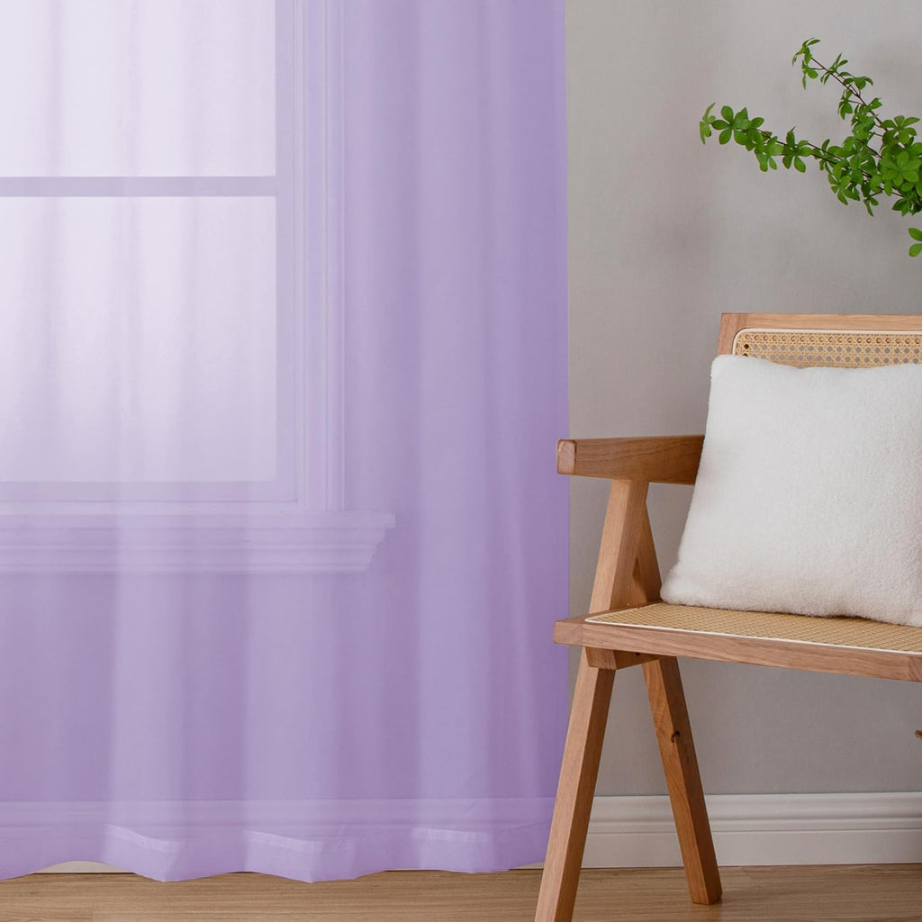 Chyhomenyc Lilac Sheer Curtains 96 inches Long 2 Panels, Light Filtering Soft Airy Solid Elegant Voile Window Treatment Drapes for Bedroom Living Room Wedding Party Decor, 42 Wx96 L, 8FT L