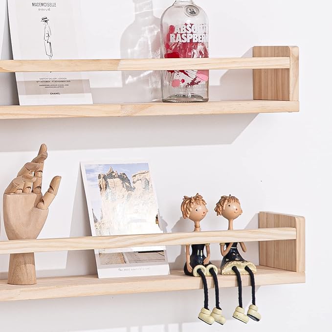 AZSKY Natural Wood Nursery Shelves Floating Wall Book Shelves Nursery Kids Baby Toddler Room Décor 36 in Bookshelf for Toy Picture Display a Set of 3 Same Sizes