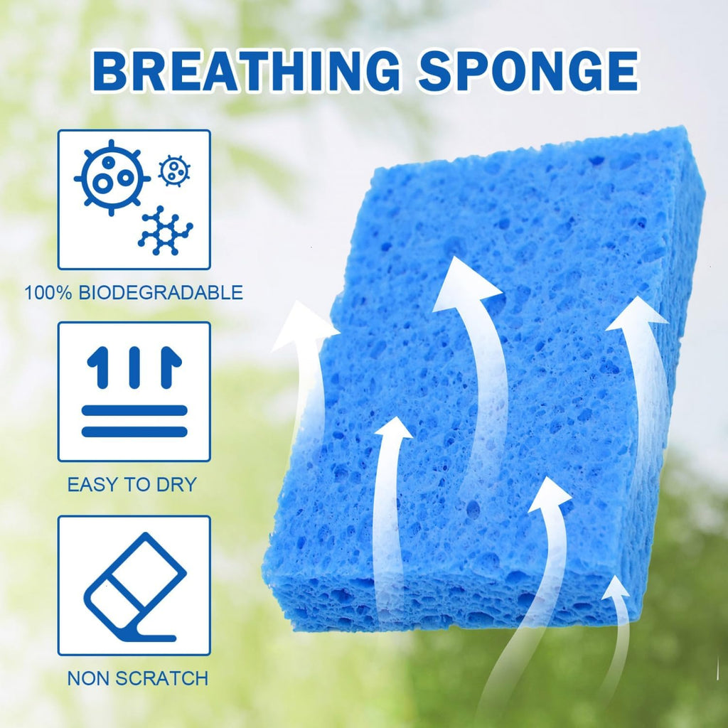 YoleShy Sponges Kitchen 10 Pack Natural Compressed Cellulose Sponges for Dishes Non Scratch for Household Cookware Bathroom Cars Soft Super Absorbent Reusable, Blue and Yellow