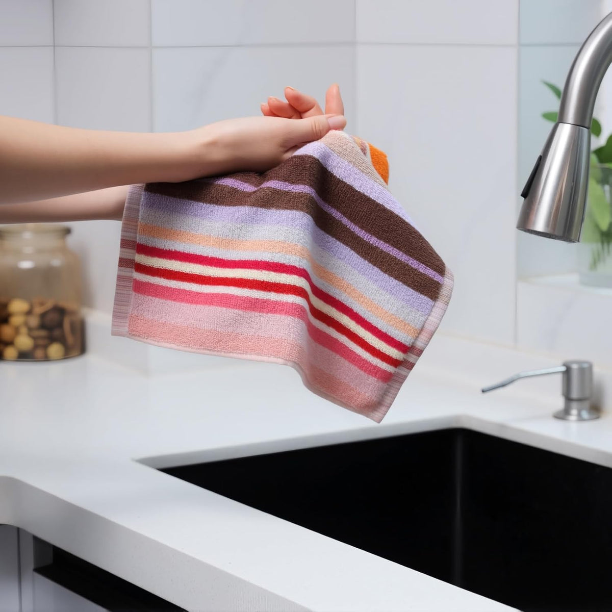 Oeleky Kitchen Dishcloths for Washing Dishes, Ultra Absorbent Dish Rags, Cotton Cleaning Cloths Pack of 8, 12x12 Inches (Wide Stirpe, 12x12 inch)