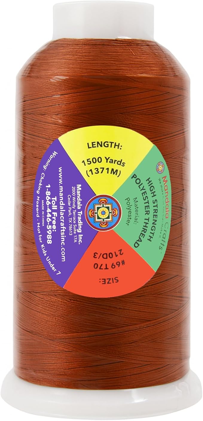 Mandala Crafts Burnt Orange Heavy Duty Thread - 1500 Yds Tex 70 Thread for Sewing Drapery Jeans Leather Hair Outdoor Marine Upholstery