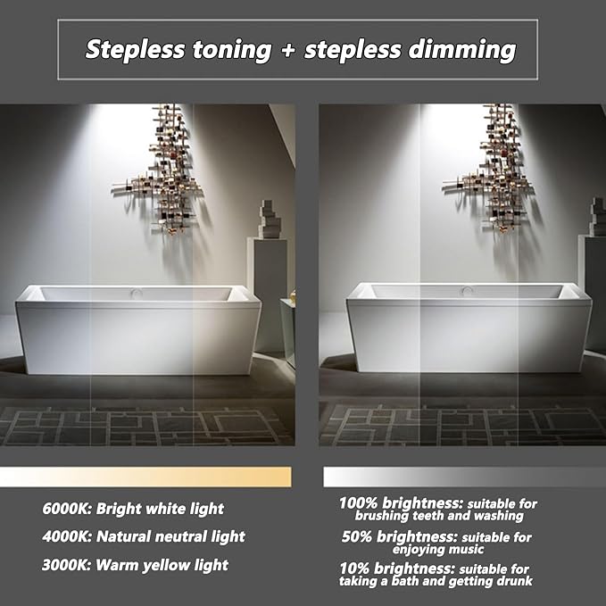 Irregular Bathroom Mirror with LED Light, Wall Mounted Mirror with Demister Pad, 3-Color Dimmable LED Light, for Wall, Living Room, Bedroom, Vanity, Entryway(80cm/31.5in)
