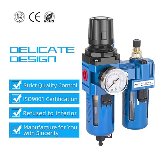NANPU 1/2" NPT Compressed Air Filter Regulator Lubricator Combo, Water/Oil Trap Separator - Gauge(0-150 psi), Poly Bowl, Manual Drain, Bracket - AC4010-04M