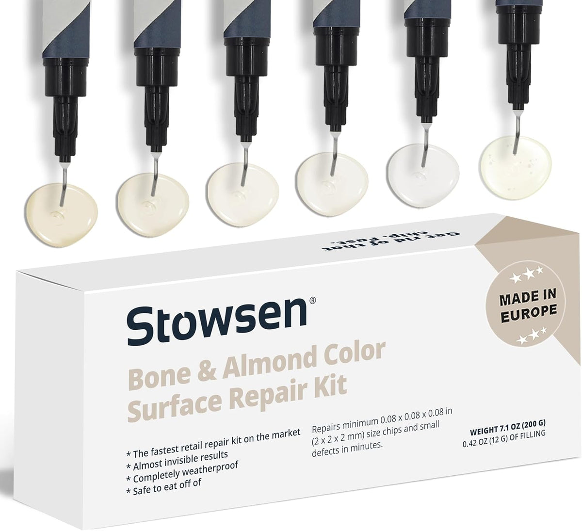 Bone & Almond Color Surface Repair Kit - Fix Chips & Defects in Minutes | Repair Tiles Bathroom Fixtures and Countertops with Ease | for Porcelain Ceramic Fiberglass Corian and Enameled Surfaces
