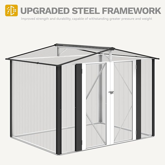 DWVO 8x6FT Outdoor Storage Shelter, Roomy Steel Tool Shed with Secure Entrances & Air Circulation for Patio, Lawn, and Backyard, Ideal for Storing Garden Gear, Lawn Tools, and Bikes, Dark Gray