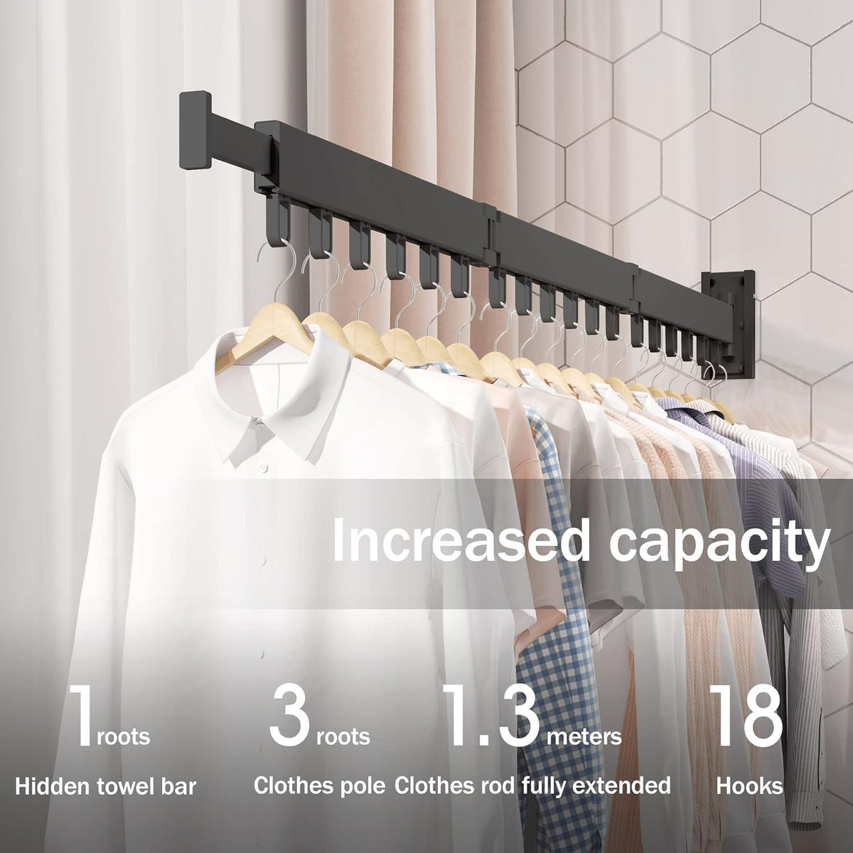 Clothes Drying Rack,Laundry Drying Rack,Clothes Rack Wall Mount,Wall Mounted Clothes Hanger Rack,Laundry Rack Folding,Retractable Clothing Rack,Collapsible Clothes Hanging Rack(Loop,Black)
