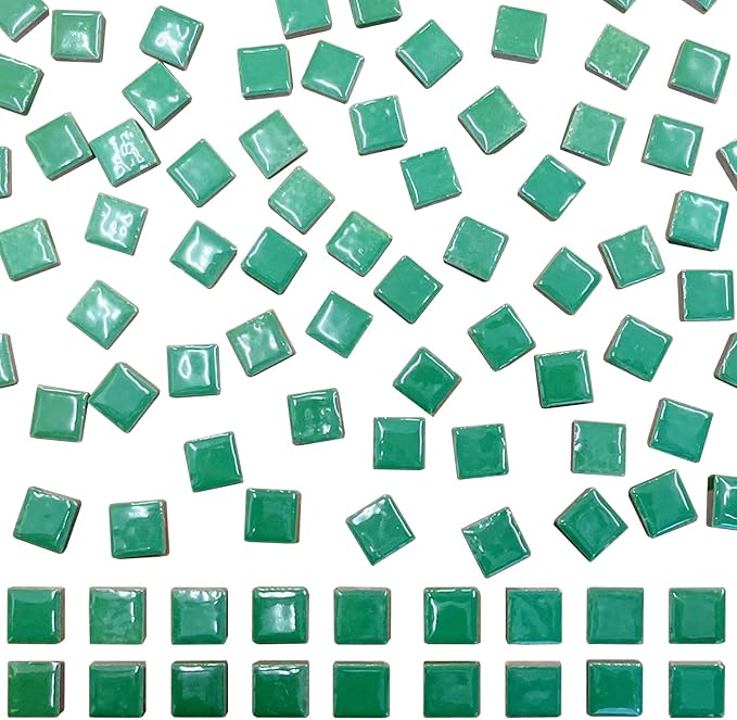 100 Pieces Ceramic Mosaic Tiles 3/5" Square Shapes Mosaic Ceramic Pieces Stained Ceramic Tiles Supplies for Crafts Beginner Mosaic Project Stepping Stones Mosaic Birdhouse Decor - Green