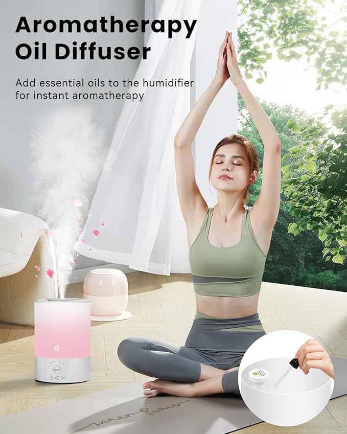 Esemoil Humidifiers for Bedroom, for Large Room, 2.5L Top Fill Cool Mist Humidifiers for Baby, Plants, Smart WiFi Air Humidifier with Diffuser and Nightlight, 28dB, 24H Long Runtime, Work with Alexa