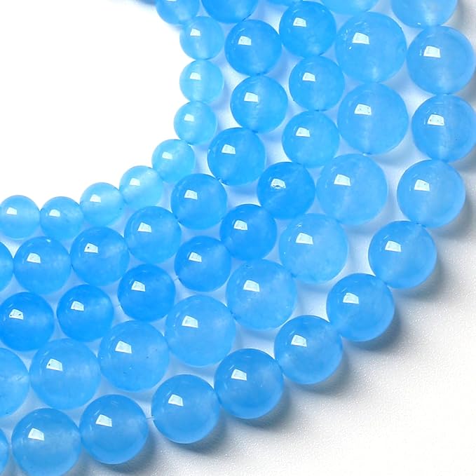 10MM Natural Stone Aquamarine Blue Chalcedony Beads Round Loose Beads for Jewelry Making Bracelet 72pcs 2 Strands 32"