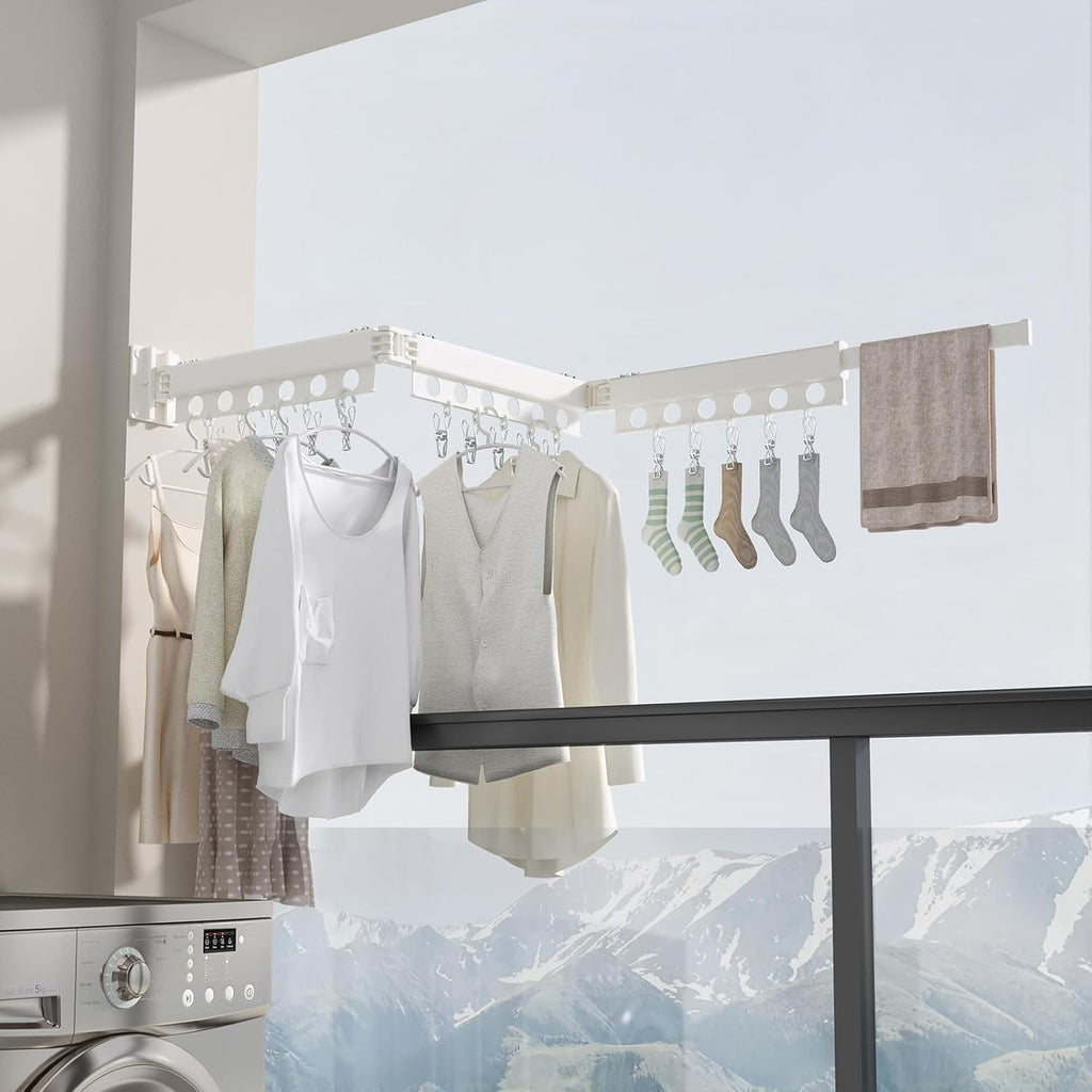 Clothes Drying Rack Foldable Wall Mounted Drying Rack 3 Fold White-Laundry Drying Rack Durable Clothing Racks for Hanging Clothes