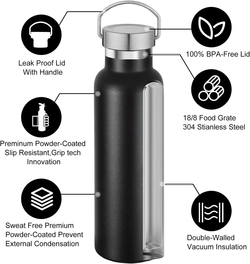 Neihepal 20 oz Insulated Water Bottles Bulk 4 Pack,Stainless Steel Double Wall Sport Bottle with Lid of Handle,Metal Reusable Thermoses Flask for School,Cyclists,Hikers,Gift (Mix,Set of 4)