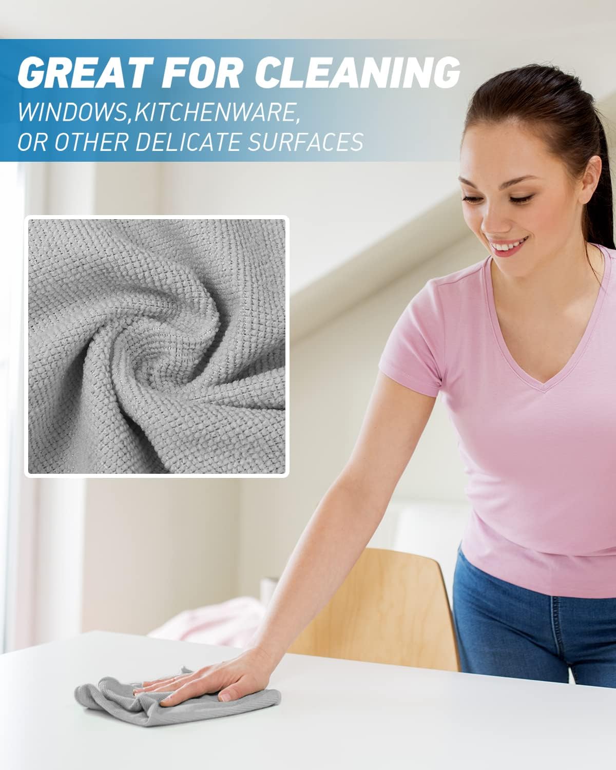 Microfiber Cleaning Cloth Grey-24Pcs (13x13 inch) 2100 Series Ultra Soft Highly Absorbent Rags for Cleaning, Reusable and Lint Free Cleaning Towels for Housekeeping-Machine Wash (Gray)