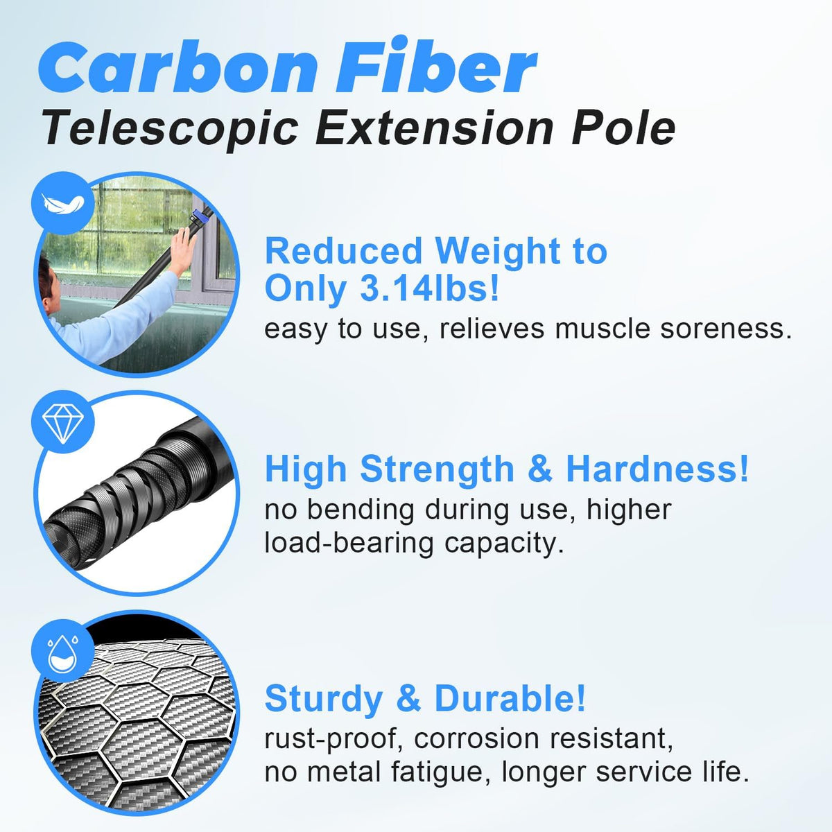 30 Foot High Ceiling Duster Kits with 4.7-24 FT Carbon Fiber Extension Pole, Feather Duster, Cobweb Duster, Ceiling Fan Duster, Window Squeegee & Cleaner with Pole 24 Ft