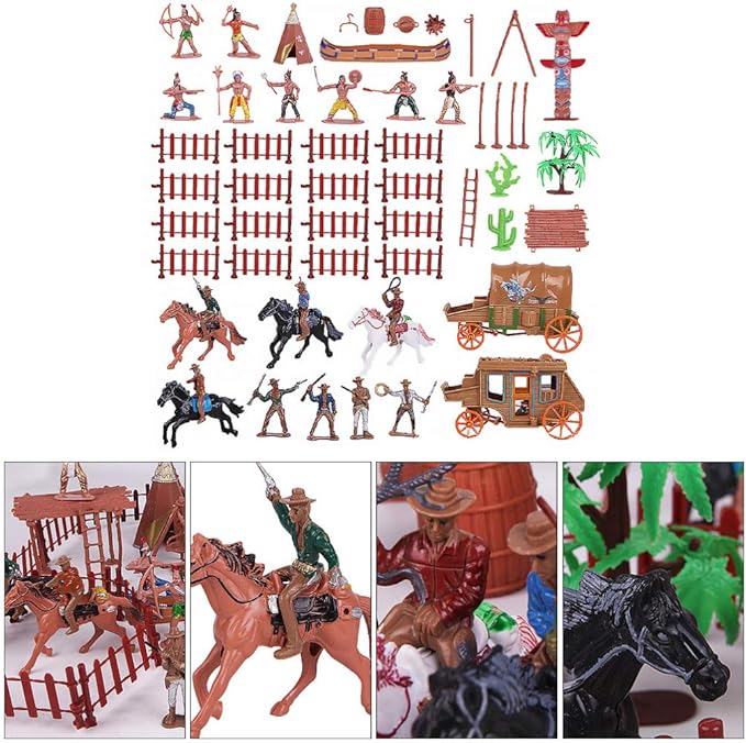 NUOBESTY Cowboys and Indians Plastic Figures Playset, Wild West Cowboys and Indians Models for Miniature Sandbox Decoration Educational Toys for Children