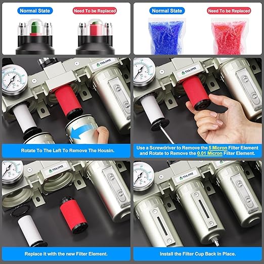 TAILONZ PNEUMATIC 0-240 PSI 1/2 Inch NPT Industrial Grade 4-Stage Air Drying System, Particulate Filter, Dual Desiccant Dryer, 5 Micron & 0.01 Micron Filtration (Auto Drain)