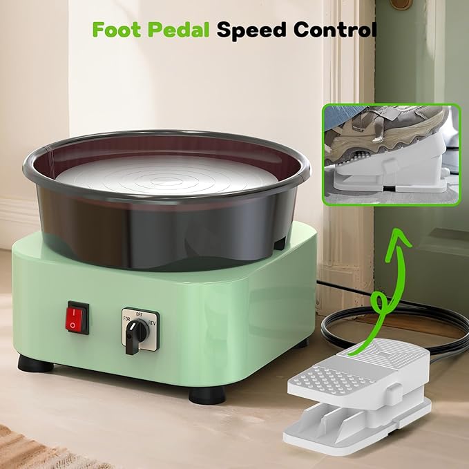 Alldeer 11-inch Pottery Wheel, 350W Electric Ceramic Forming Machine with Detachable Basin, 0-300RPM Foot Pedal Control, 19PCS Complete Clay Tool Kit for Professional Potters and Adult Crafters