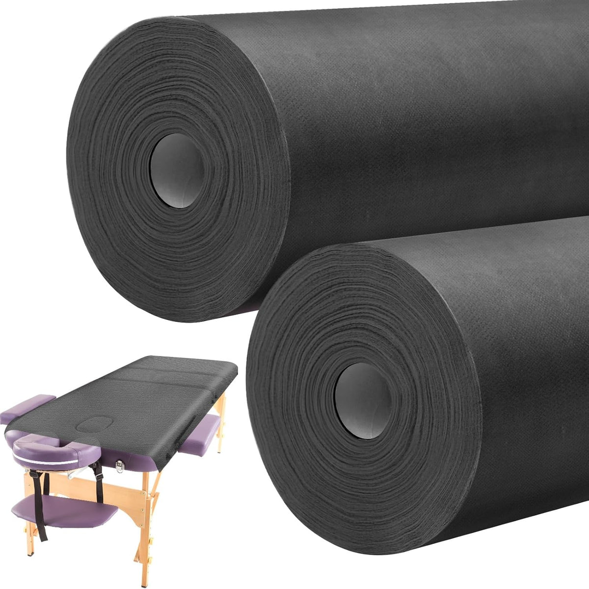 Tudomro 2 Roll Disposable Non Woven Bed Sheets 24 x 71 Inch Massage Table Paper Covers Non Woven Fabric Massage Sheets Waterproof Spa Breathable Bed Cover for Beauty Salon, Hotels(Black)