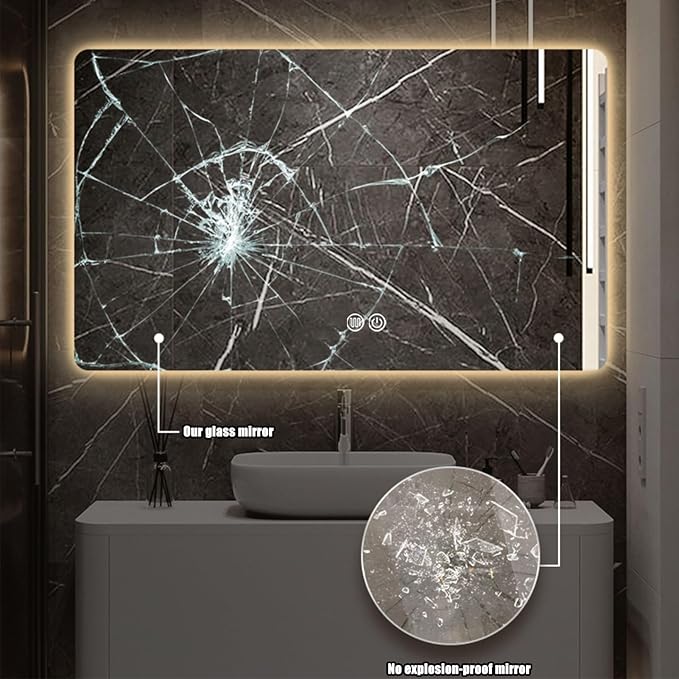 Illuminated 3 Colour LED Bathroom Mirror, Bathroom Light Mirror with Demister Pad, Dimming Function, Touch Switch, Wall Mounted Vanity Mirror, Decorative Mirror(A1,27.5"x35.4"/70x90cm)