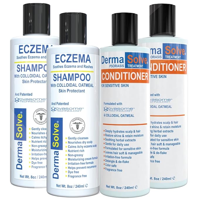 Eczema Shampoo & Conditioner (Combo Pack) - Flare Control Scalp & flake Relief Therapy that Protects, Moisturizes, and Repairs Skin by DermaSolve - Kids & Adults - Steroid Free