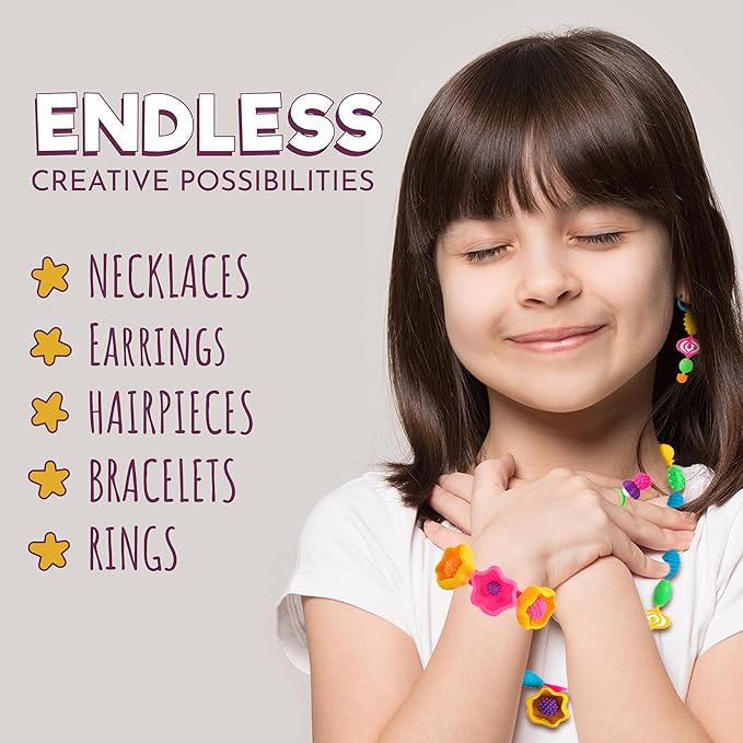 Orian Pop Beads Jewelry Making Kit for Girls, 550+ Piece Set for Girls Ages 3 and Up,Colorful Snap Beads,Bracelet,Necklaces and Rings Unicorn Gift Bag