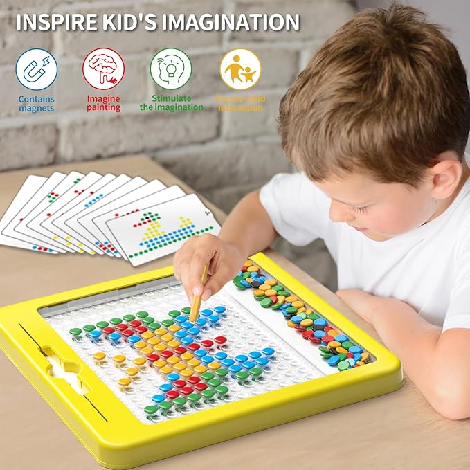 Large Magnetic Dots Board for Kids, Magnetic Drawing Board for Toddlers, Magnetic Dot Art with Magnetic Pen, Montessori Preschool Education Travel Toys for Kids Boys Girls Age 2 3 4 5 6 7 Years Old