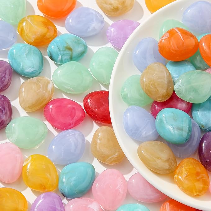 80pcs Acrylic Beads Large Imitation Marble Bead Vintage Colors Beads for Jewelry Making Bracelet Necklace Craft Making Supplies(19 * 23light)