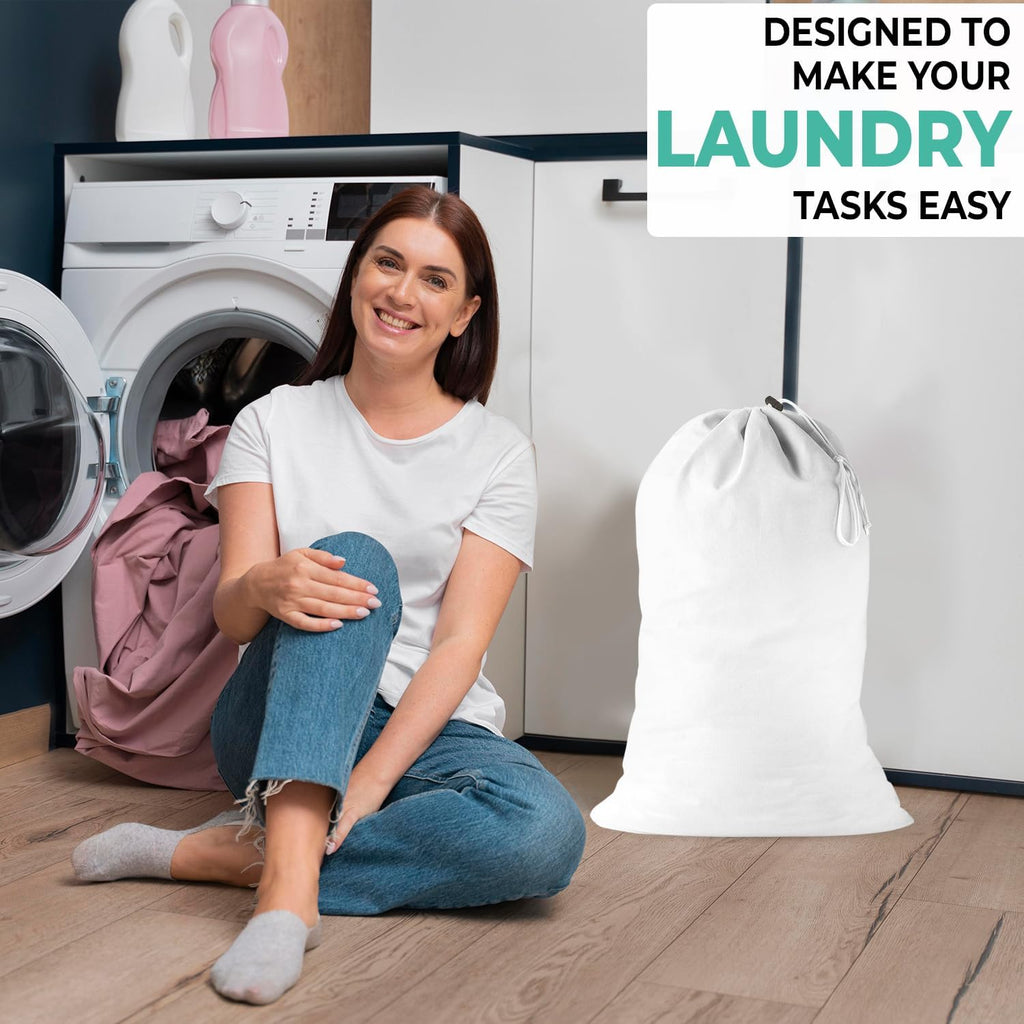 2 Pack - Extra Large Cotton Laundry Bag, Heavy Duty Large Laundry Bags 24 x 36 inch XL Drawstring Travel Organizer Bag Fit Hamper Basket Camp (WHITE, Pack of 2)