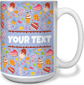 Personalized Mug for Kids - Sweets - Custom Name/Text, Ceramic Hot Chocolate/Cocoa/Coffee Cup for Boys/Girls, Birthday/Christmas/Holiday Gift - 15 oz, White Handle