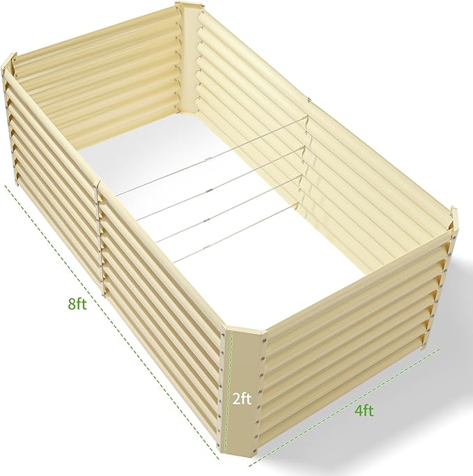 Land Guard 8×4×2ft Galvanized Raised Garden Bed, Planter Boxes Outdoor, Raised Garden Beds Outdoor for Vegetables, Flowers, Herbs, 479 Gallons, Cream Yellow…