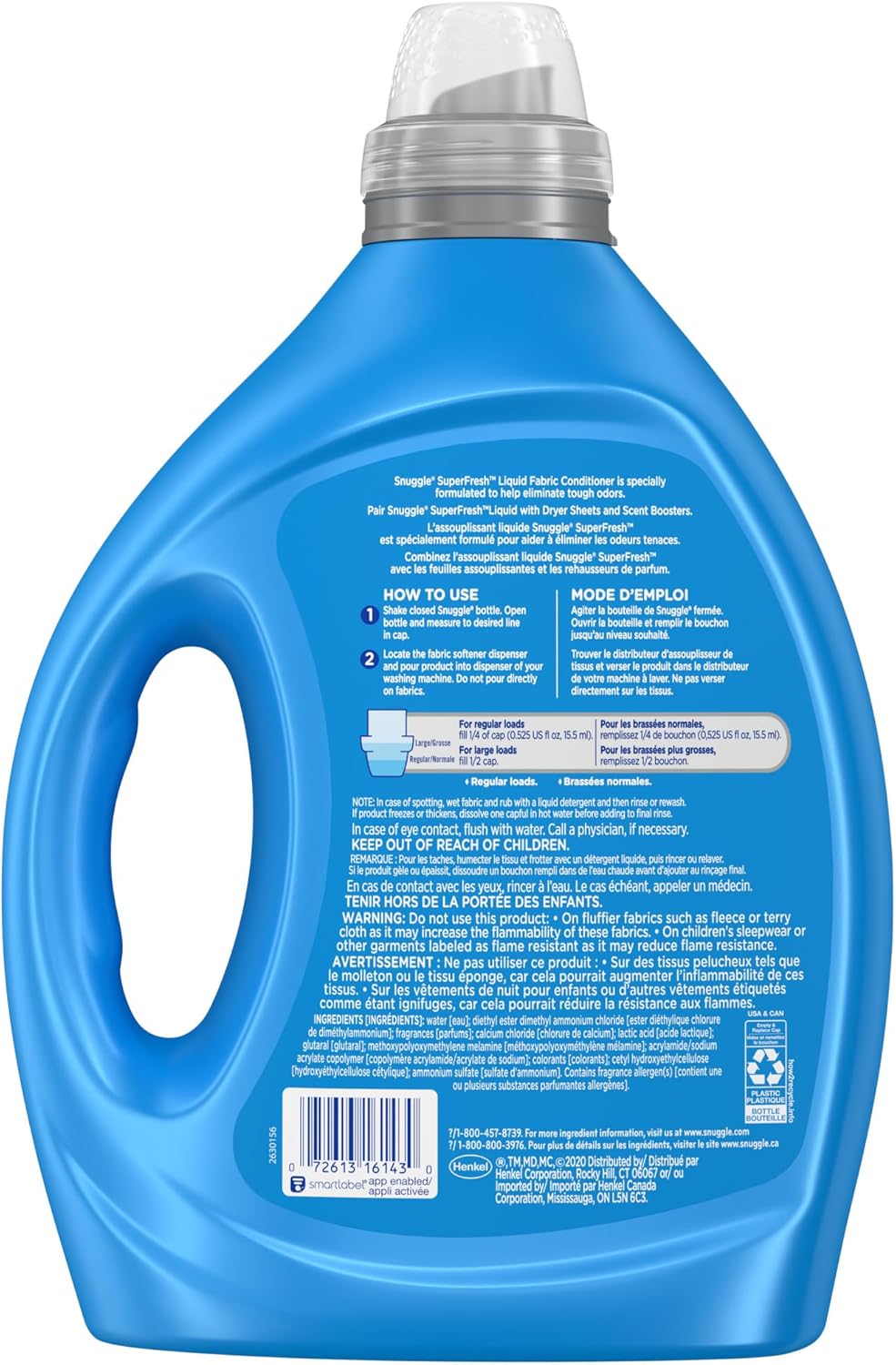 Snuggle Liquid Fabric Softener, SuperFresh Original, Eliminates Tough Odors, 2X Concentrated, 150 Loads