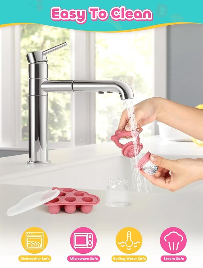 Breastmilk Popsicle Molds & Baby Fruit Food Feeder Pacifier, Silicone Baby Food Storage Containers, Baby Popsicle Molds Teething for Toddler Teething & Infant Self Feeding (Pink)