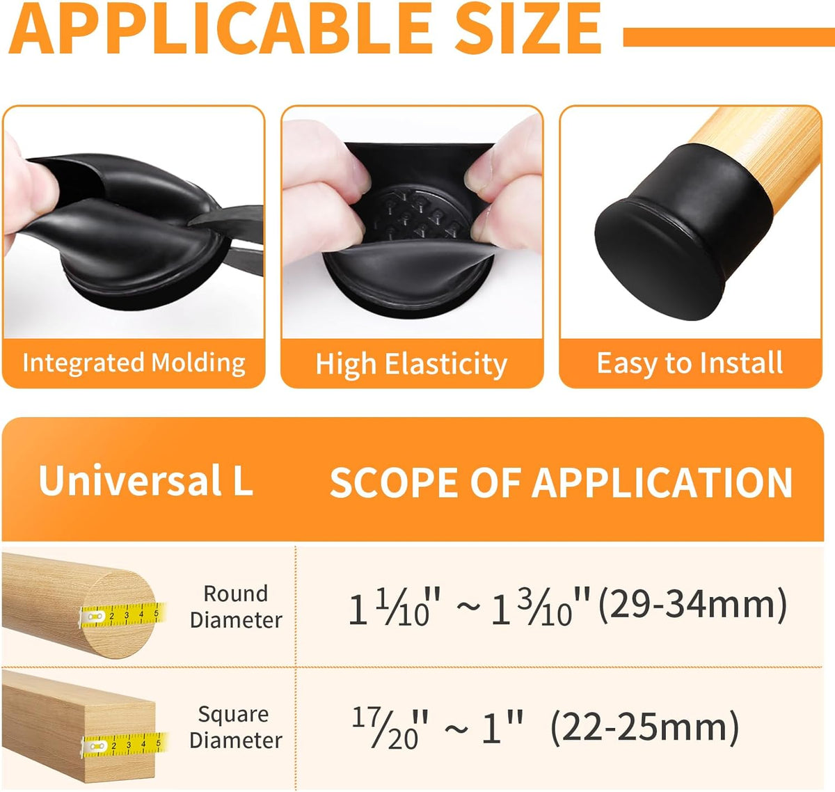 Ezprotekt 24 Pcs Black Chair Leg Sliders for Carpet, Round Teflon Furniture Glides for Rug, Carpet Sliders Protectors Caps for Couch, Dining Table Chair, Bar Stool Legs (L Fit: 1-1/10" to 1-3/10")
